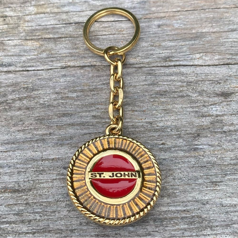 St. John Knits Gold & Red Logo Heart Key Chain/Bag Charm. New Designer Luxury - Picture 5 of 5